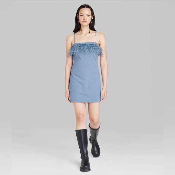 Women's Sleeveless Feather Trim Bodycon Dress - Wild Fable Size XL Slate Blue - Picture 2 of 6